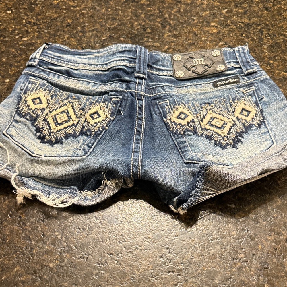 Miss Me Blue Frayed Jean Shorts - Picture 2 of 5